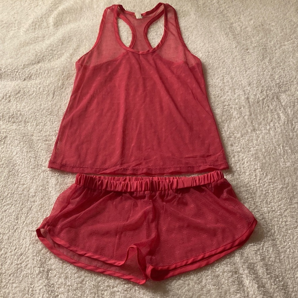Honeydew Intimates Pink Diamond Mesh Lingerie Sleepwear PJ Shorts Set